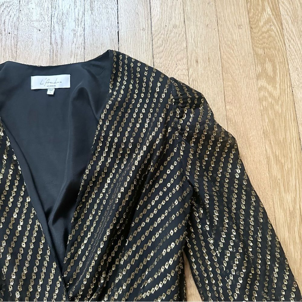 L’Academie | Giselle silk mini dress in sequined black and gold - Picture 3 of 4